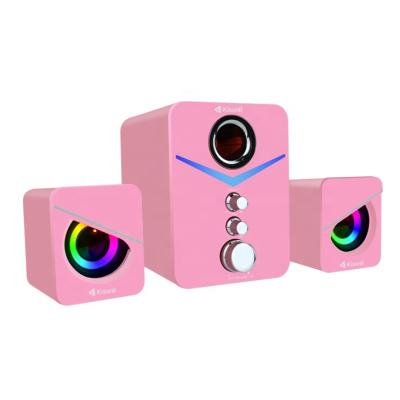 China LED Light OEM Colorful Customized Audio Mode New Model 2.1 Color Wire Speakers Home Theater Pink USB System For Laptop Computer for sale