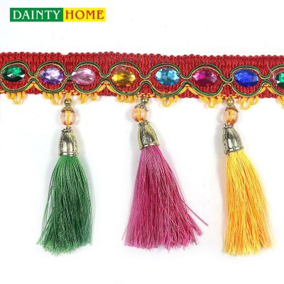 China Cheap Wholesale 14cm Colorful Crystal Decorative Tassel Fringe For Curtain for sale