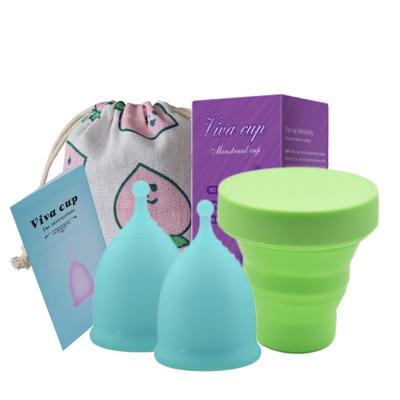 China Wholesale Reusable Female Organic Silicone Cup Free Menstrual Period Healthy Menstrual Cup Set for sale