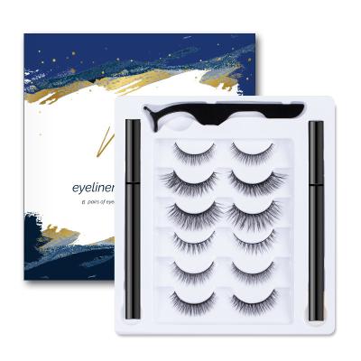 China Long Natural 3D Mink Whips Mink Magnetic Lashes 6 Natural Look With Eyeliner Kit Private Label Packaging for sale