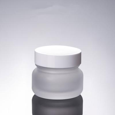 China Clear 50g Recyclable Transparent Frosted Luxury Glass Cosmetic Jar Skin Care Cream Jars for sale