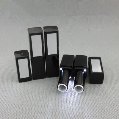 China Diameter 12.1mm LED cosmetics light square luxury black inner tube lipstick empty plastic bottle with mirror for diy make up for sale