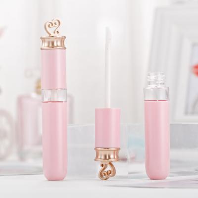 China Cute Empty Spot Brush 7ml Pink Round Shaped Open Window Lip Gloss Bottle Cosmetic Lip Oil Packaging Plastic Tube for sale