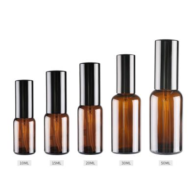 China Personal Care 10ml-50ml Brown Empty Essential Oil Bottles Glass Perfume Pump Spray Bottle With Black Plastic Cap for sale