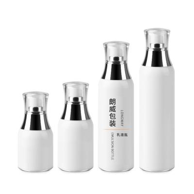 China Personal Care 30ml/120ml/150ml White Cylindrical Acrylic Pearl Vacuum Bottle Cosmetics Packaging Luxury Skin Care Plastic Cream Bottles for sale