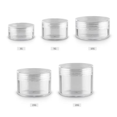 China Clear Empty Skin Care Creams Right Angle Jars 3g 5g 10g 15g 20g PS Round Skin Care Cream Sample Cosmetics Packaging Box Plastic Jars for sale