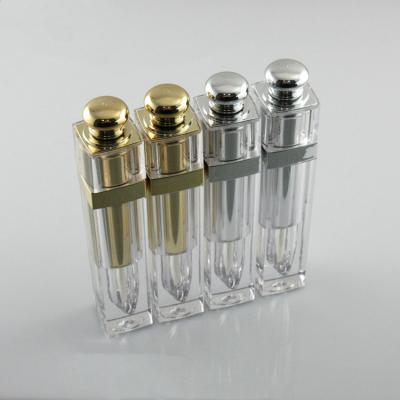 China Luxury High Quality Sliver/Gold Square DIY Lip Oil Tube Brush 5ml Stain Box Lip Gloss Acrylic Empty Bottle for sale