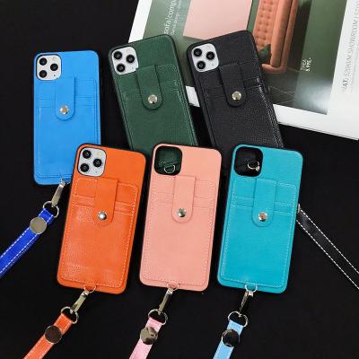 China Wholesale Custom Card Leather Lanyard Phone Case Cell Phone Leather Case For iPhone 13 Pro Max for sale