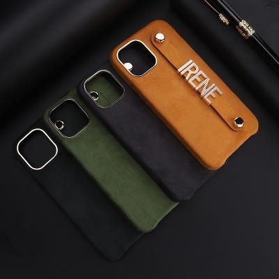 China Leather Phone Case For iPhone 12 Pro Metal Strap Letter Designer Leather Phone Case Max Custom Plush Custom Fabrics For iPhone 13 Pro Mini Max for sale