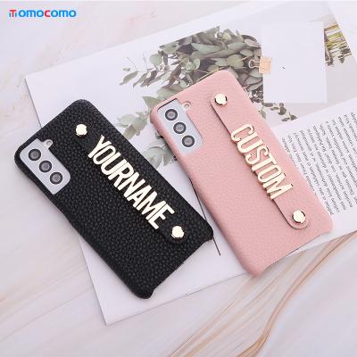 China Luxury Custom Leather Name Initial Pebble Phone Case Phone Case For MI Note 7 8 9 Redmi 8 pro Personalized Metal Letters Phone Funda Coque for sale