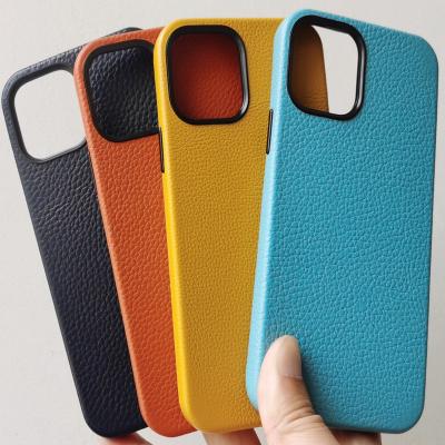 China Leather Phone Cases For iPhone13 Premier Layer Lychee Grain All-Inclusive Official Original Apple Leather Phone Case for sale