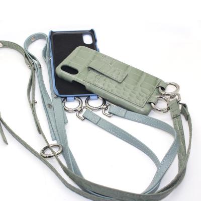 China Factory New Custom Leather Oblique Cross Phone Case Phone Case With All Leather Simple Lanyard Phone Case for sale