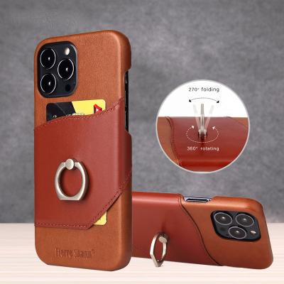 China Leather phone case for promax iphone13 card phone case with ring buckle leather case for sale