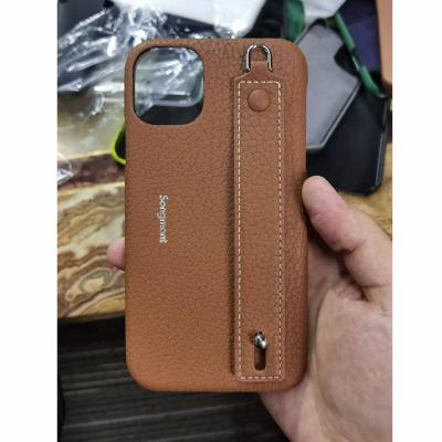 China Leather Phone Case Customized Wrist Strap Crazy Horse Pattern Leather Phone Case For Iphone 13 for sale