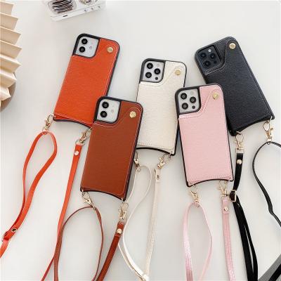 China New Cell Phone Leather Case Phone Mirror Cross - Body Instruction Card Case For iPhone 12 Cover Device for sale