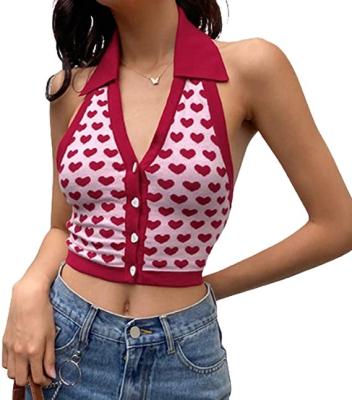 China Striped Breathable Vintage Knit E-girl Backless Cropped Tank Top Plain Sleeveless White Bentgrass Y2k for sale