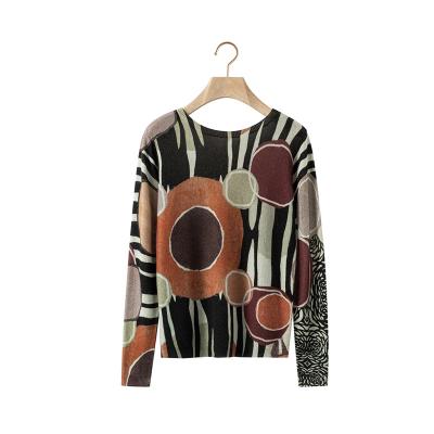 China Custom Autumn Winter Women Breathable Wool Knit Sweater Plus Size Loose Full Print Knit Sweater for sale