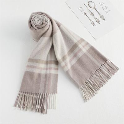 China Woolen Fashion Women Store Acrylic Oblong Chunky Fluffy Large Plaid Winter Oversized Scarf Cap With Tassel for sale