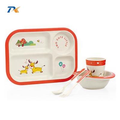 China Baby Friendly Bamboo Dish Plate Bamboo Fiber Gift Kid Food Packaging Cartoon Bamboo Fiber Dinner Set Tableware Customized Bowl Set for sale