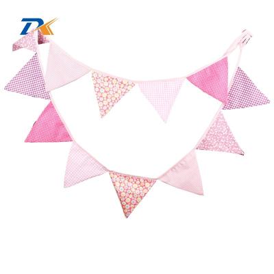 China 3.2m Eco-friendly 12 Flags Cotton Fabric Banner Pennant Handmade Garland Children Kids Baby Shower Birthday Bunting Wedding Party Decoration for sale