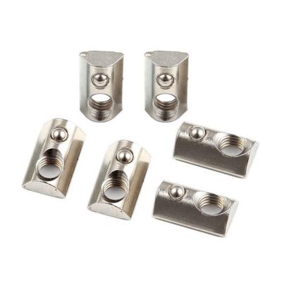 China T-slot Nut Self-Aligning Slide-in T-Nut com bola de ressaca de aço inoxidável compatível T Slot M8 Nut com bola carregada de mola à venda