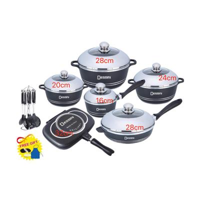 China Large Sustainable Maker 23pcs Cooking Pots Aluminum Sets Non Stick Pot Pan Aluminum Cookware Sets for sale