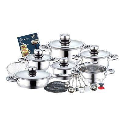 China 23pcs Stainless Steel Soup Pot Viable Kitchenware Cooking Pot Set Stainless Steel Cookware for sale