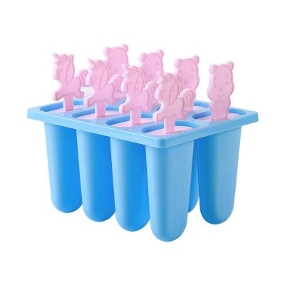 China 4.6 Grid Reusable Cartoon Fruit Silicone Ice Pop Stocked Animal Mold With Lid Ice Cream Bar Mold Popsicle Molds For Kids for sale