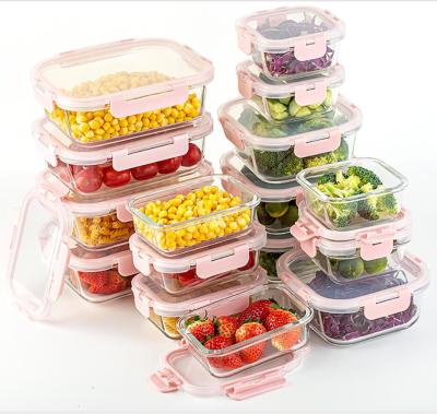 China Hot Sales 370-1300ml Sustainable Microwave Oven Safe Glass Food Storage Container Bakeware Set Children Bento Children Lunch Boxes for sale