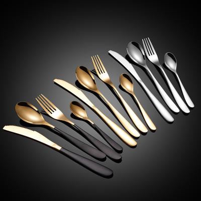 China Wholesale Eco-Friendly Viable Gold Plating Paint Process Stainless Steel Knife and Fork Spoon Sets for Home for sale