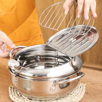 China Viable High Quality Deep Fryer Pot Cooking Tools Temperature Control Stainless Steel Fried Chicken Pot for sale