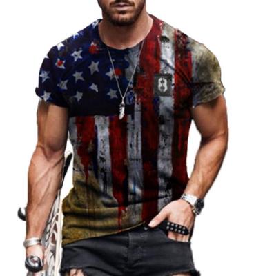 China New Design Breathable Flag Printing Distressed Mens Polyester Summer Loose Woven Short Sleeve T-Shirts for sale