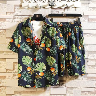 China Sustainable Cotton Polyester Men's Shorts Plus Size Hawaiian Casual Summer Beach Shirt Set for sale