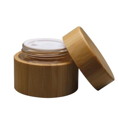 China Personal Care 30g Glass Container White Bamboo Cosmetic Jars With Lid 30ml Bamboo Glass Cosmetic Jar SY-BGJ-30 for sale