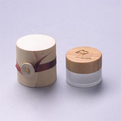 China Recycled materials secend cosmetic packaging package for 20g/20ml bamboo jar wooden lid box sliding wooden jar for sale