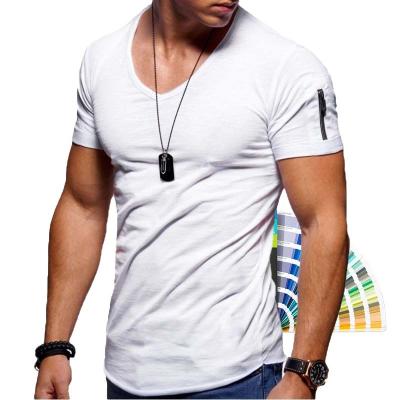 China 100% Cotton 170gsm Anti-Wrinkle Plain Short T-shirts Mens V-Neck Mens T-shirt Sleeve T-shirts for sale