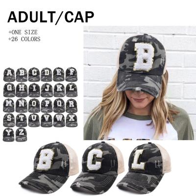 China Casual Copy Mesh Cap Sport Hats Letter Camouflage Peaked Cap Silvia Hot Selling Letter Baseball Cap 26 Letter P for sale