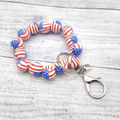 China Wholesale Wood Pendant Bracelet Wooden Bead Bracelet American Flag Basketball Football Volleyball American Flag Key Chain Jewelry for sale