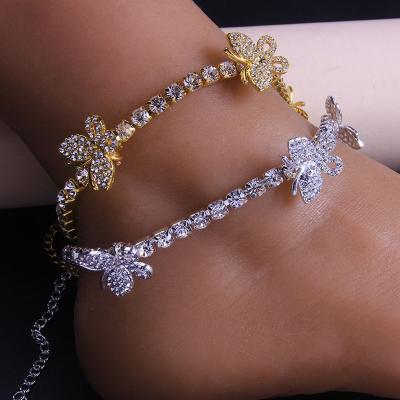 China New Fashion Hip Hop Rhinestone Butterfly Charm Tennis Anklet Adjustable Women's Anklets CLASSIC Chain Jewelry for sale