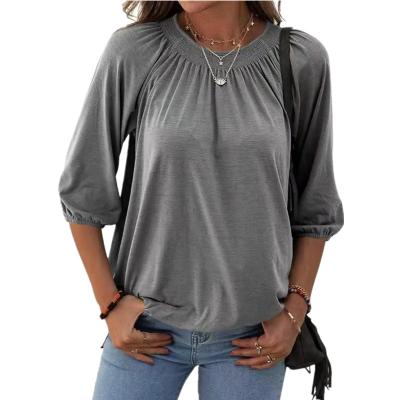 China Wholesale High Quality Breathable Solid Loose Round Collar 3/4 Sleeve Pullover T-Shirt for sale