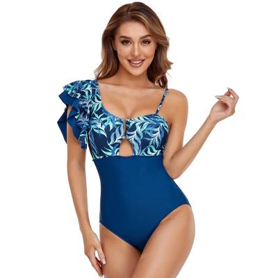 China 2022 New Fashion Lotus Leaf Sleeves Sexy One-shoulder Swimsuit Breathable One-piece Bikini Swimwear for sale