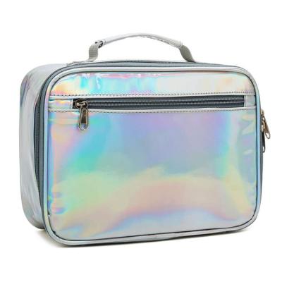 China Travel School PU Insulated Personalized Holographic Leather Insulated Lunch Bag For Kid for sale