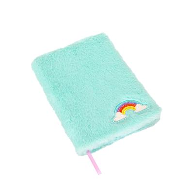 China Cute Rainbow Embroidery Design Velvet Cover Eco-friendly Paper Notebook With Ribbon for sale