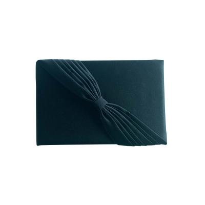 China Wedding Bowknot Ribbon Decorated Black Silk Cover Wedding Reception Guest Book for sale