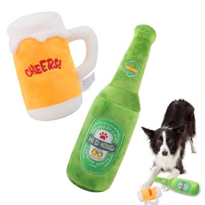 China Stocked Plush Winebowl Dog Toys Beer Bottle Interactive Pet Chewing Cat Puppies Squeaky Toys For Dogs for sale