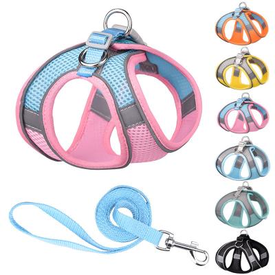 China Reflective Breathable Mesh Dog Harness Puppy Chest And Back Reflective Pet Leash Dog Rope for sale