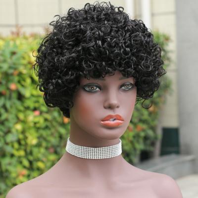 China Natural Color Women Remy Human Hair Wigs For Afro Kinky Curly Wig Pixie Cut Short Machine Made Brazilian Wave Hair Wig Color for sale