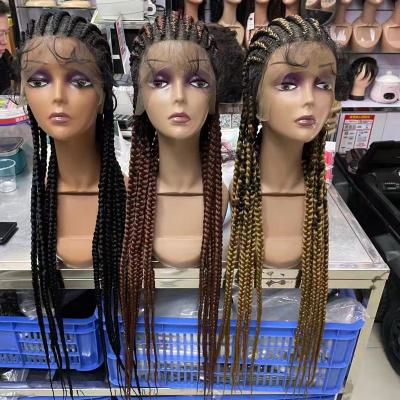 China New Arrival 250% Density 40 Braid Inches 9 Baids Full Lace Braided Wigs Wig Braid Long Synthetic Braided Wigs With Baby Bair for sale