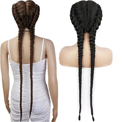 China Hot Selling Amazon Braid Wig Braided For Women 2 Synthetic African Wholesale Braided Lace Front Wig Hair Braided Wigs 30 Inch for sale