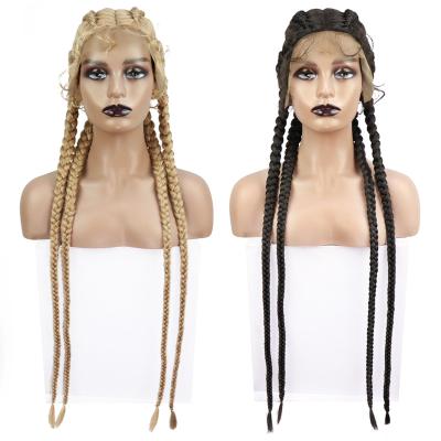 China Amazon Hot Selling Braided Braid Wig For Women Wholesale African Synthetic 4 Braided Lace Front Wig Hair Braided Wigs For Black Women for sale